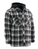 Shirt Jacket Hooded Plaid Quilt-Lined Flannel Grey 024-LC696QH-BW