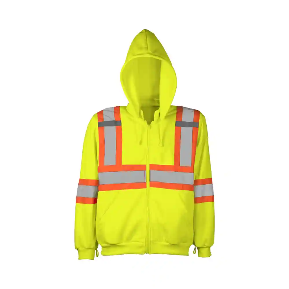 Hoodie Hi Vis Safety Zip w Detachable Hood Yellow TH3Y