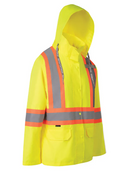 Women's Hi Vis Safety Rain Jacket with Snap-Off Hood 023-WHVRJLYT