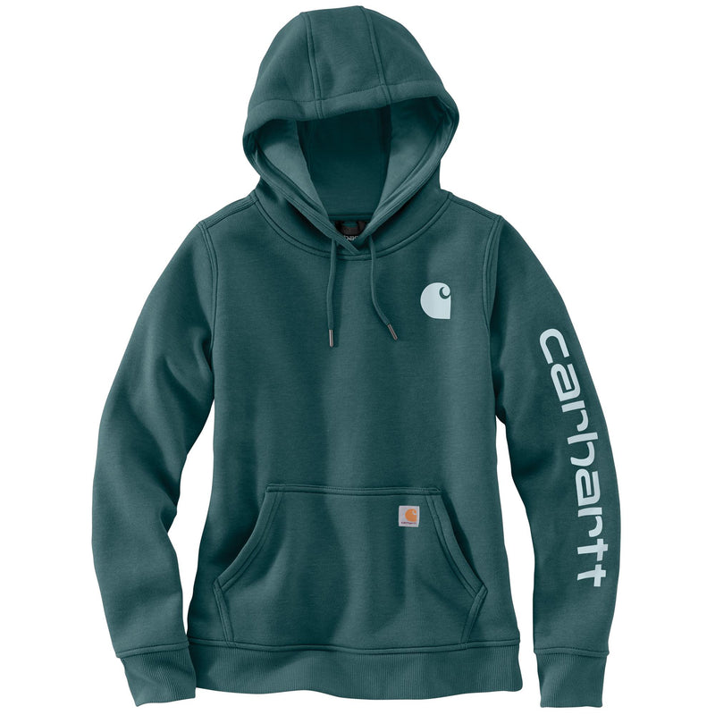 Women's Relaxed Fit Midweight Logo Sleeve Graphic Hoodie Greenstone 102791