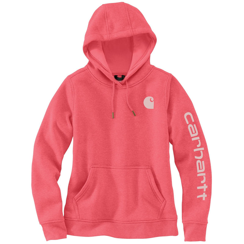Women's Relaxed Fit Midweight Logo Sleeve Graphic Hoodie Pink Salmon Heather 102791