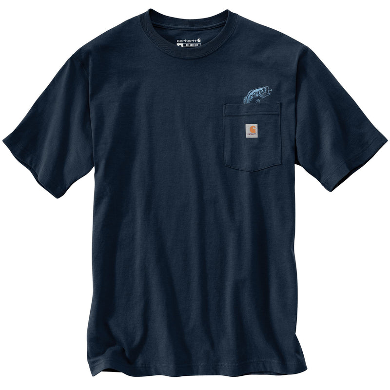 Relaxed Fit Lightweight Short-Sleeve Pocket Fish Graphic T-Shirt Navy 106893