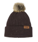 Women's Faux Fur Pom-Pom Dark Sepia Beanie 107103