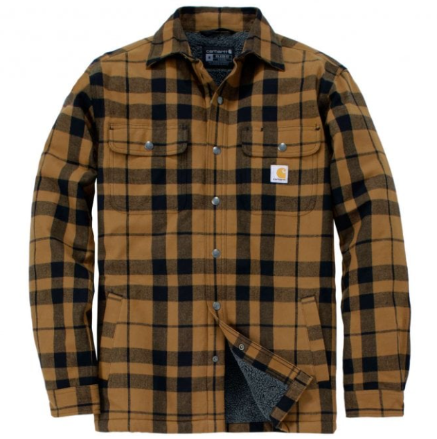 Relaxed Fit Flannel Sherpa-Lined Shirt Brown 107017