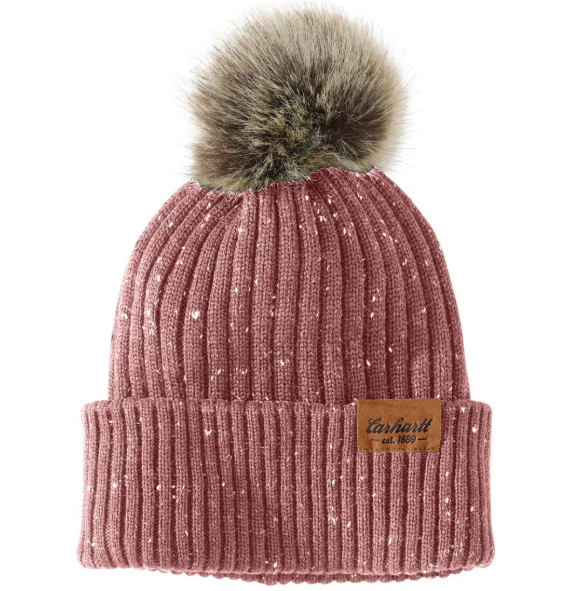 Women's Faux Fur Pom-Pom Rose Tint Nep Beanie 107103