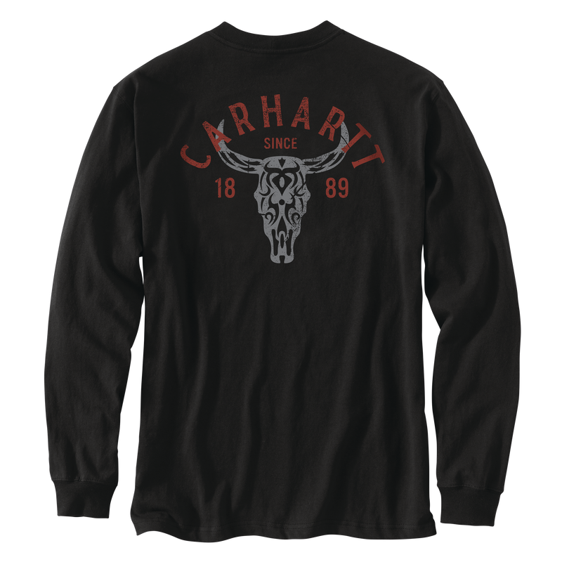 Loose Fit Heavyweight Long-Sleeve Pocket Longhorn Graphic T-Shirt 107259