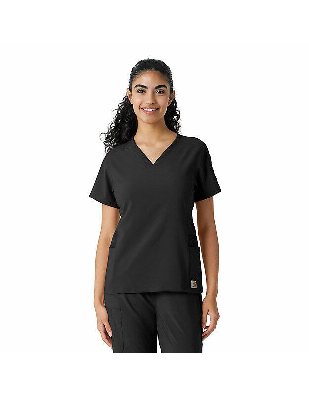 Scrub Top Women's Force Cross-Flex Knit Panel Black C13310