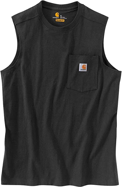 Loose Fit Heavyweight Sleeveless Pocket T-Shirt Heather Black 100374