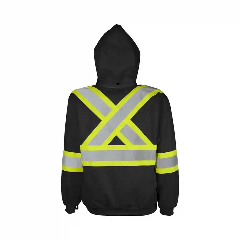 Hoodie Hi Vis Safety Zip w/ Detachable Hood Black TH3K