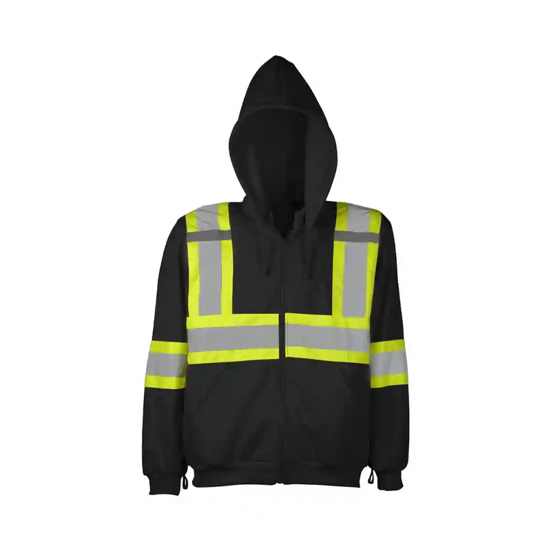 Hoodie Hi Vis Safety Zip w/ Detachable Hood Black TH3K