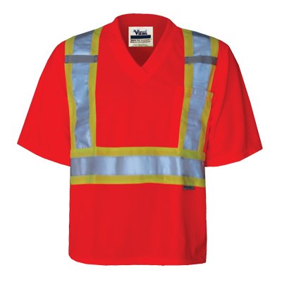 Shirt Short Sleeve V-Neck Safety Mesh Orange 6005