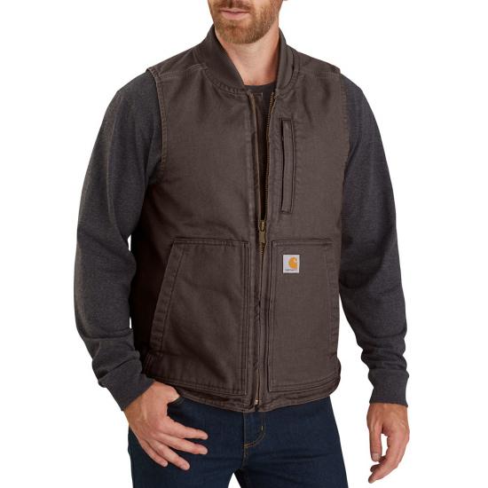 Vest Washed Duck Insulated Rib Collar Dark Brown 104395